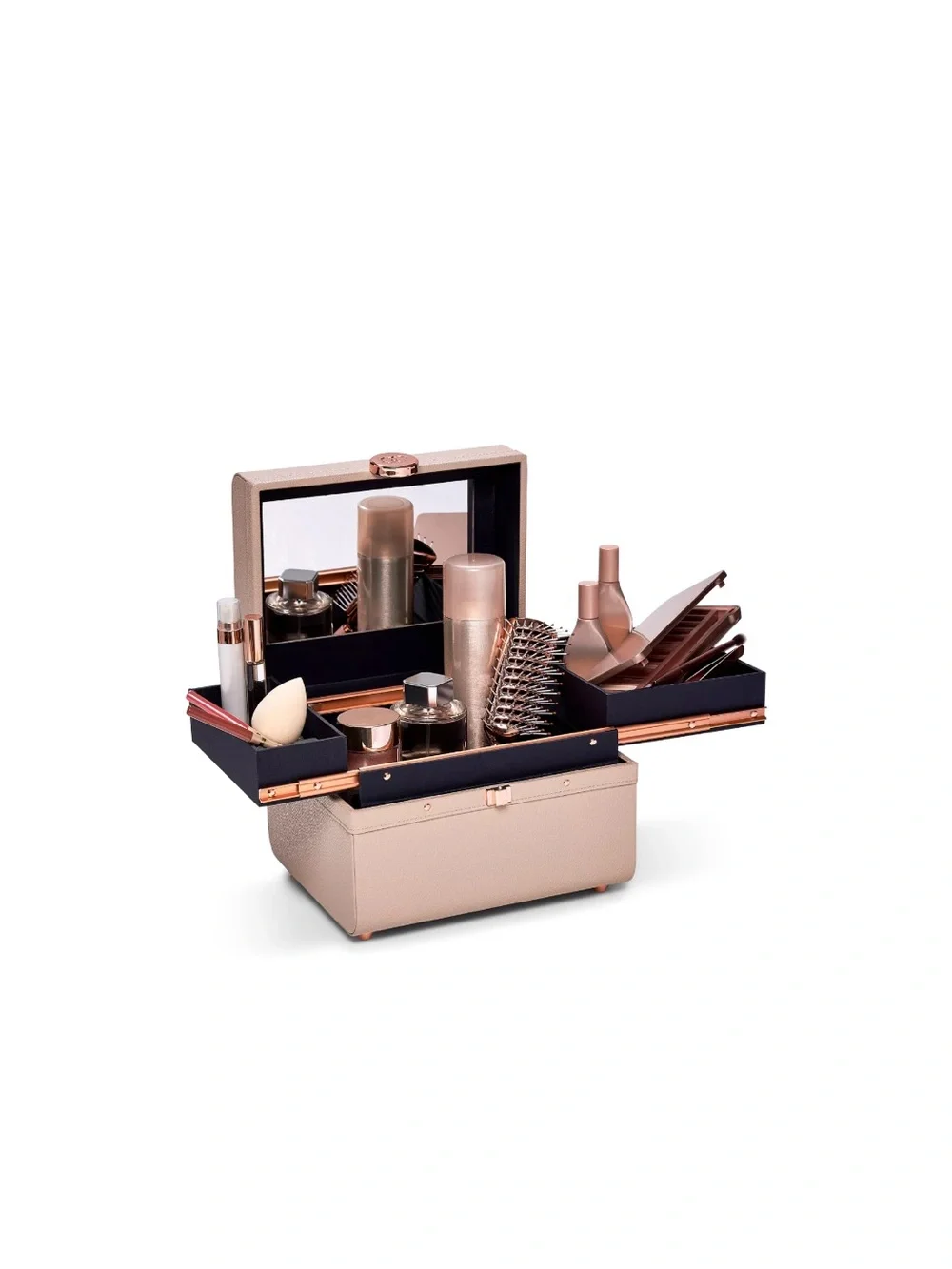 Caboodles Beige Pale Pink Lifestyle Train Case with Rose Gold Hardware